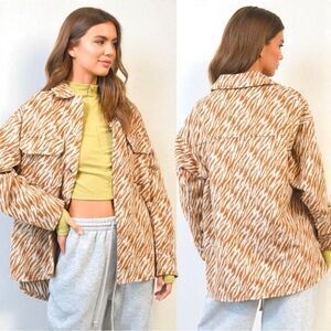 HYFVE Zebra Print Snap Down Long Sleeve Shacket Size Large New with Tags